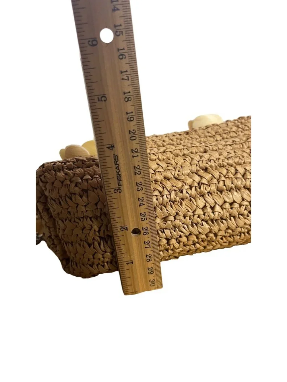 From India to You Woven Raffia Crossbody Bag Shell Flower Chain Strap Purse